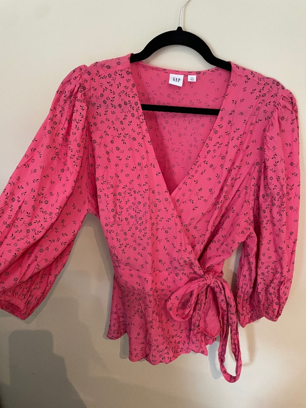 Pink floral tie waist top
